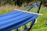 Stelaż do hamaka "300" do 200 kg + hamak z pomponami niebieski - obrazek 2
