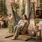 Stojak stalowy + fotel wiszący Coffee beżowy - obrazek 11